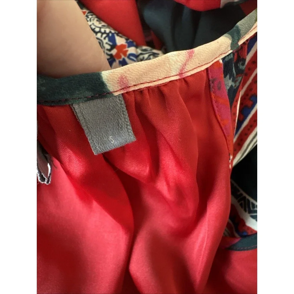 Anthropologie Vanessa Virginia Persian Rose Dress Tassels Red Navy White Small - Picture 6 of 14